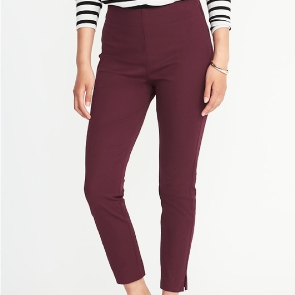Plum/Maroon/Burgundy High-Rise Side-Zip Work Pants